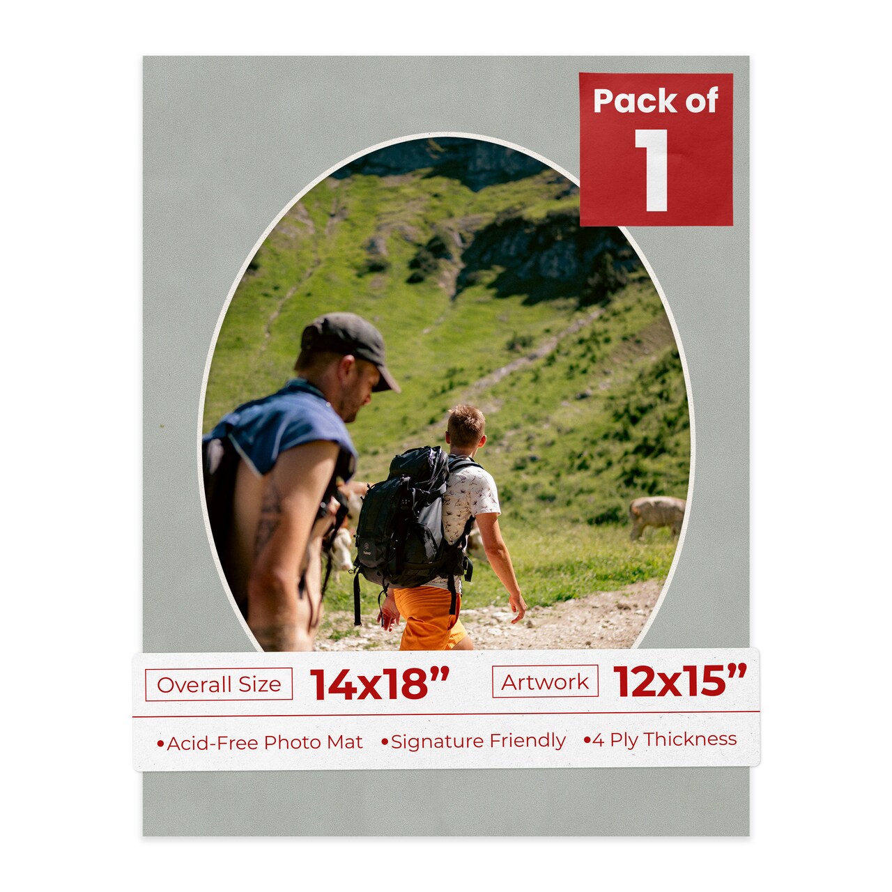 Light Grey Suede Mat Board for 14x18 Frames - Oval Opening for 12x15 Photos